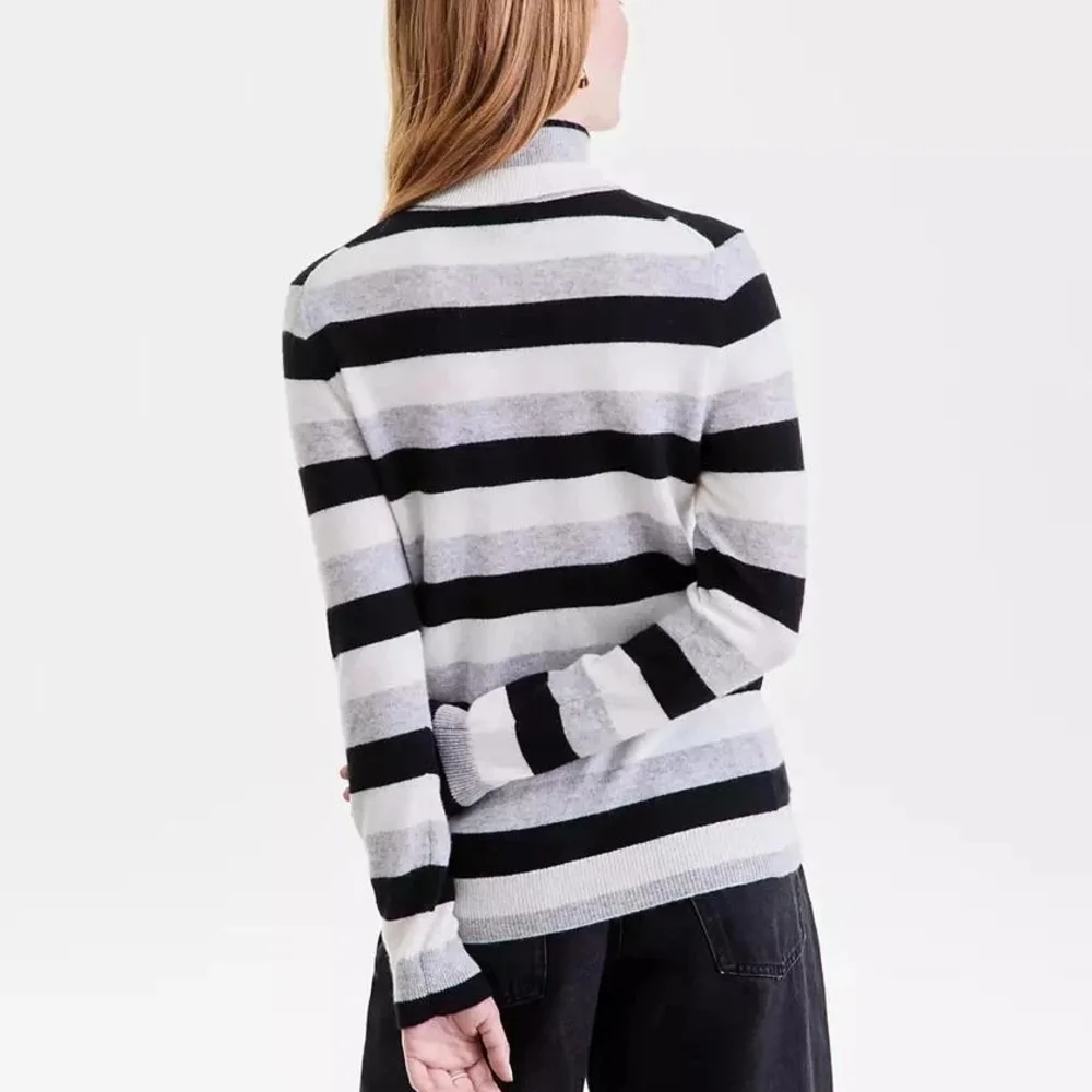 Charter Club Cashmere Multi-Striped Turtleneck Sweater|Size L - Picture 3 of 10